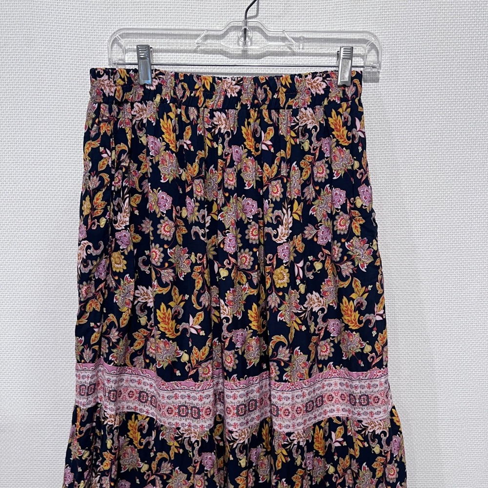 Ces Femme Hippie Boho Floral Paisley Tiered Maxi Skirt Pockets‎ Medium Tall - Picture 3 of 10